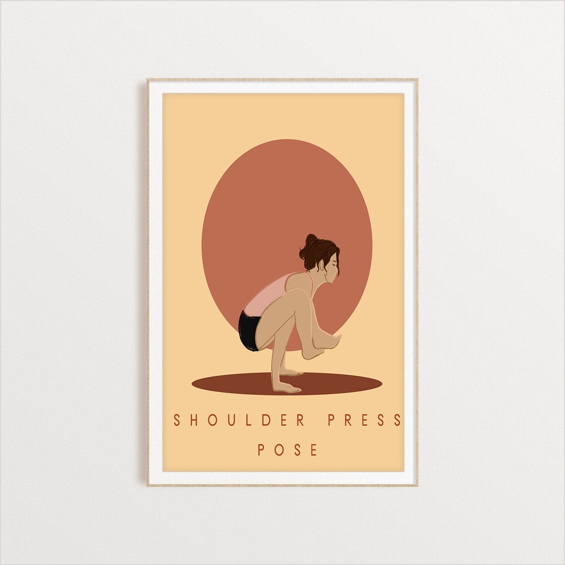 Shoulder Press Pose Retro Yoga Arm Balance Sun Circle Flat Illustration Print - Image 2