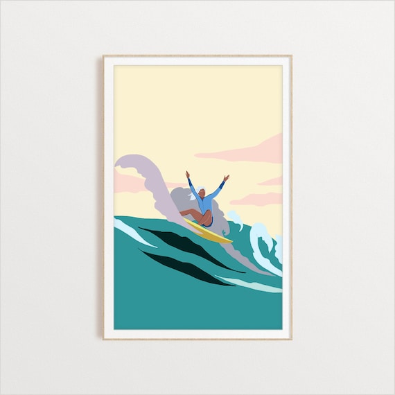 Surfer Flip Surfing Wave Surfer Print Ocean Art Wave Wall Art Ocean Print Surfer Illustration