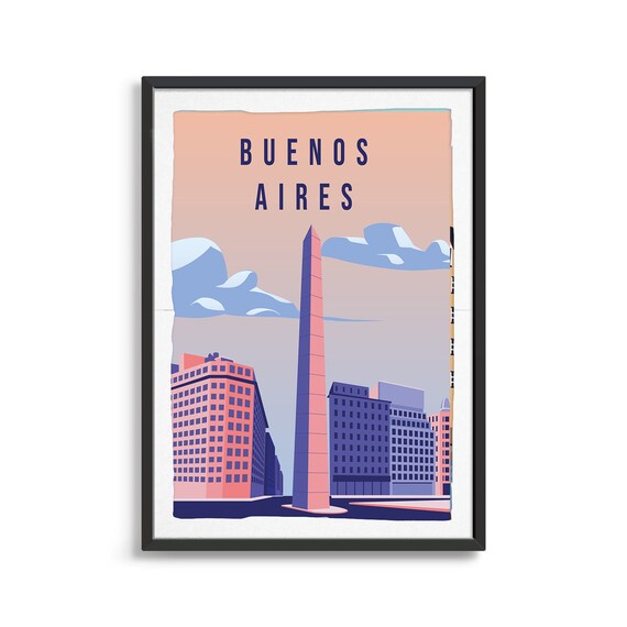 Buenos Aires Obelisk Landmark Retro City Travel Poster Decor