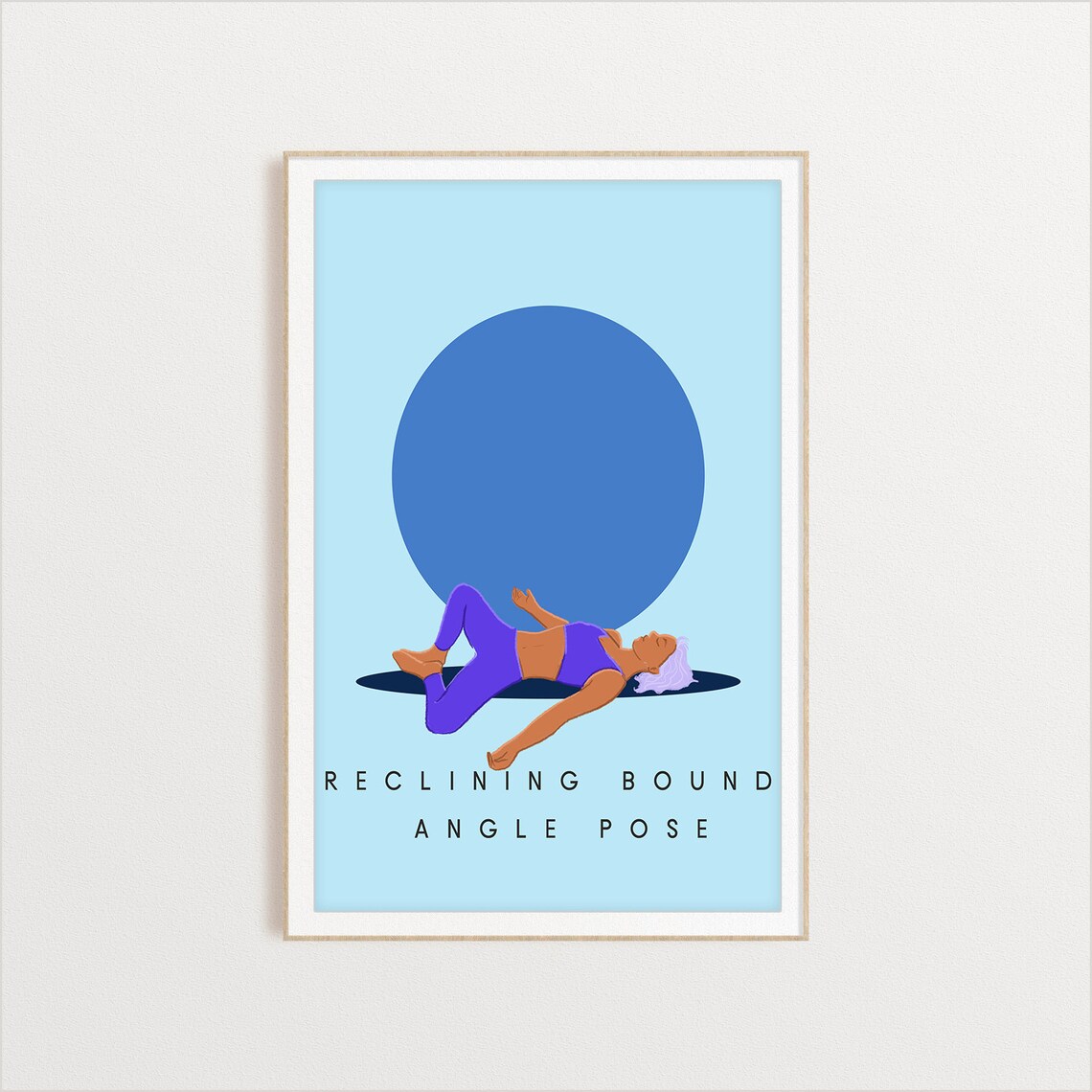 Reclining Bound Angle Pose Retro Yoga Resting Pose Sun Circle Flat Illustration Print - Image 2