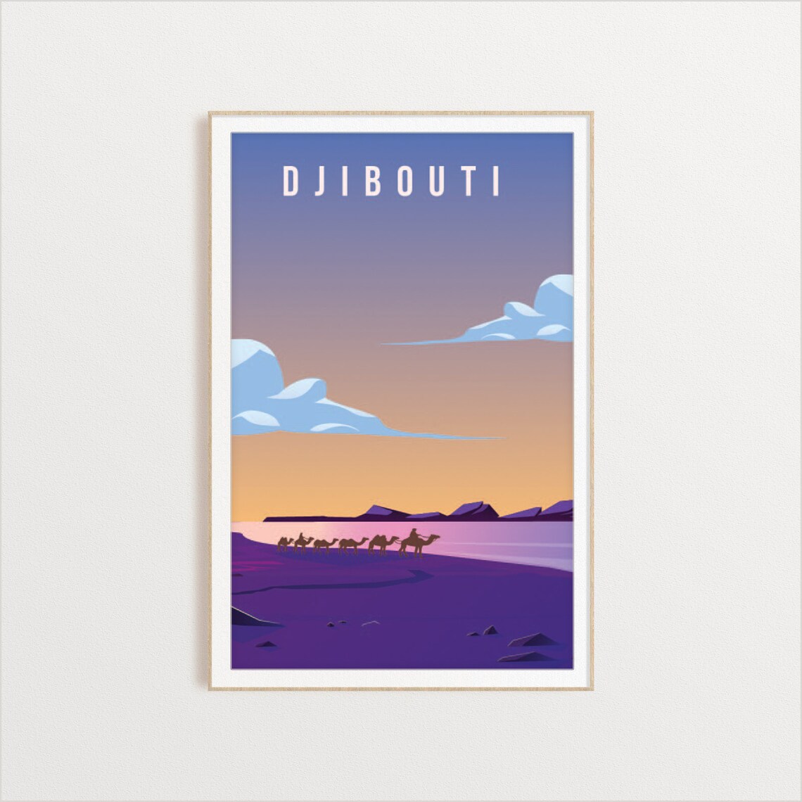 Djibouti Desert Travel Poster Camel Caravan Sunset Dunes Art Scene - Image 2