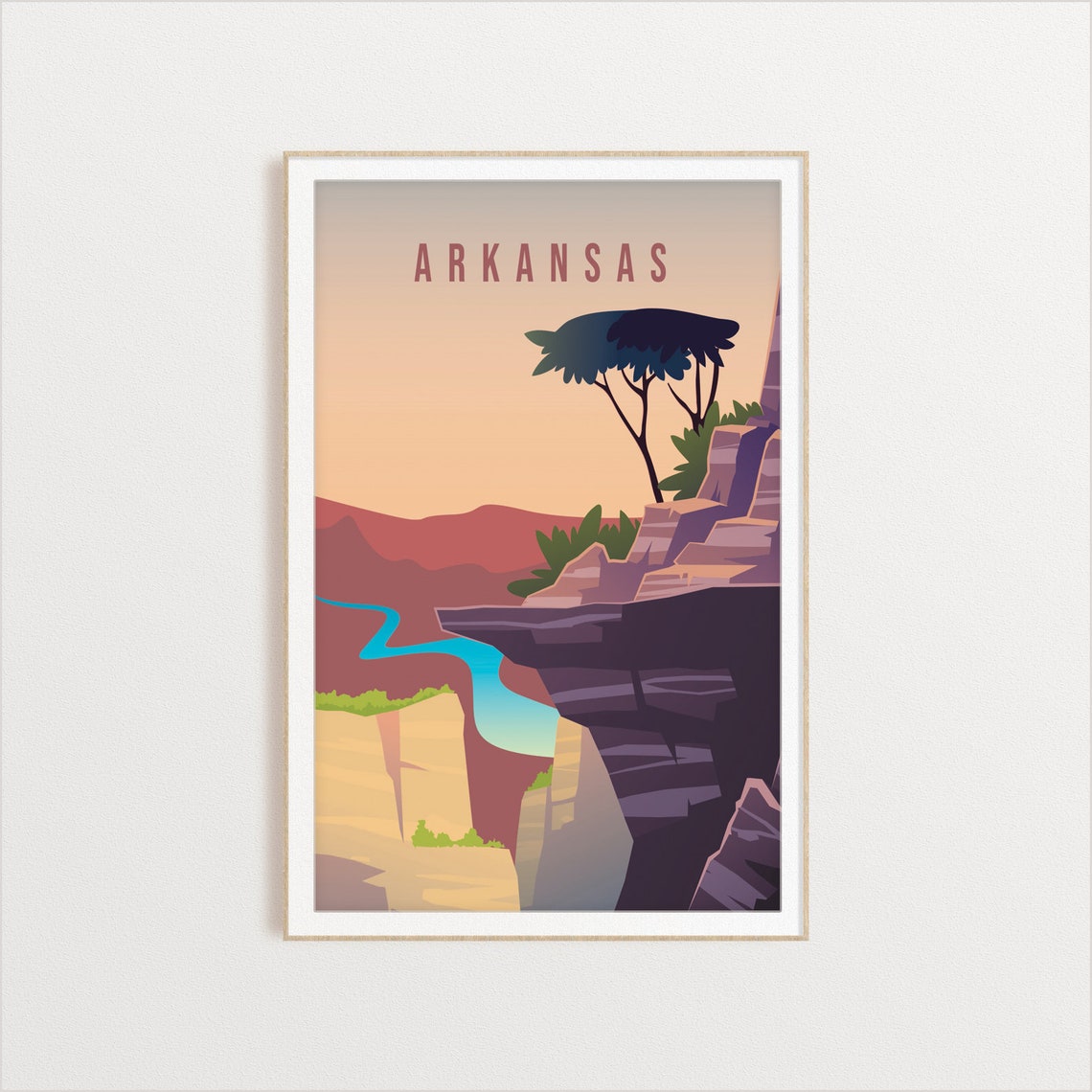 Retro Style Arkansas Sunset Canyon River Cliff Travel Souvenir Poster - Image 2