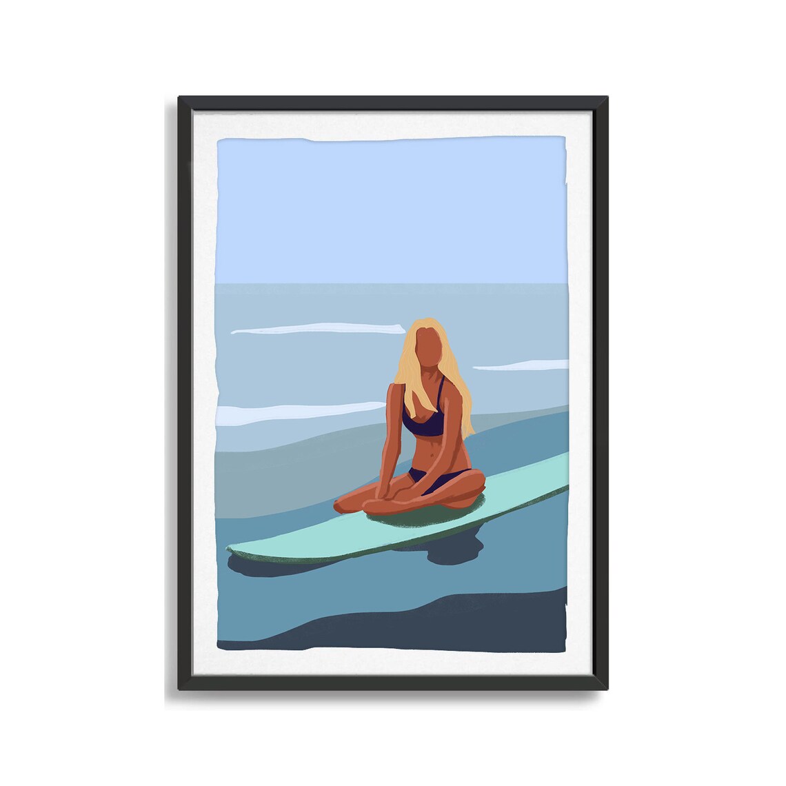 Blonde Surfer Girl On Her Surfboard Art Print - Image 2