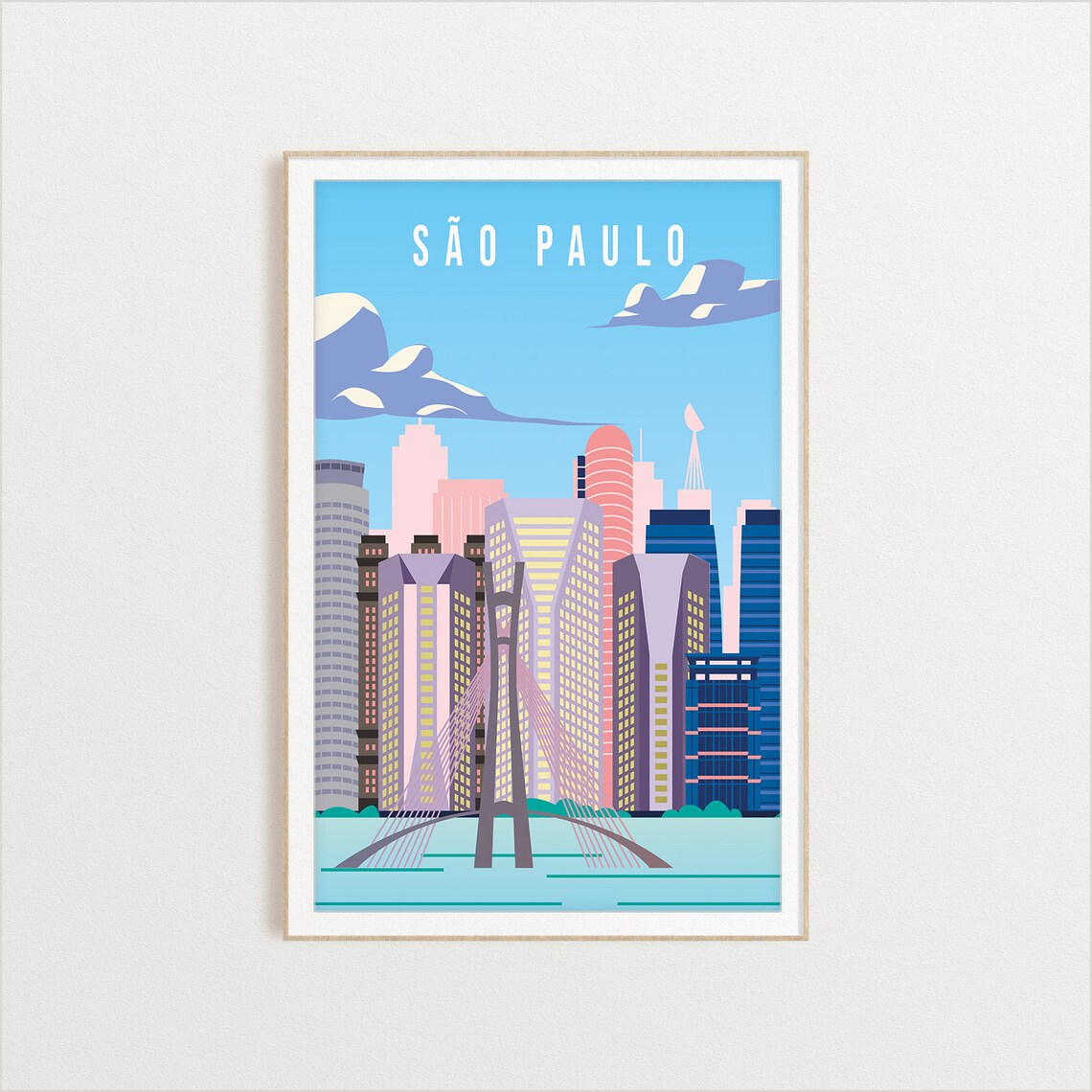 Sao Paulo Brazil City Skyline Modern Bridge Vintage Travel Art Poster - Image 2
