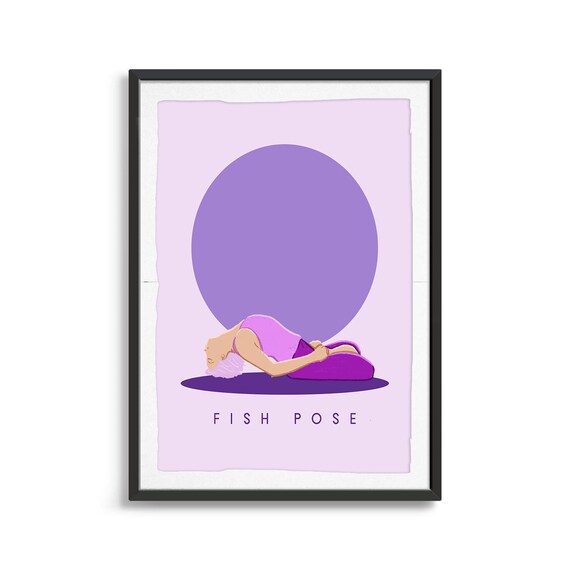 Fish Pose Retro Yoga Backbend Sun Circle Flat Illustration Print