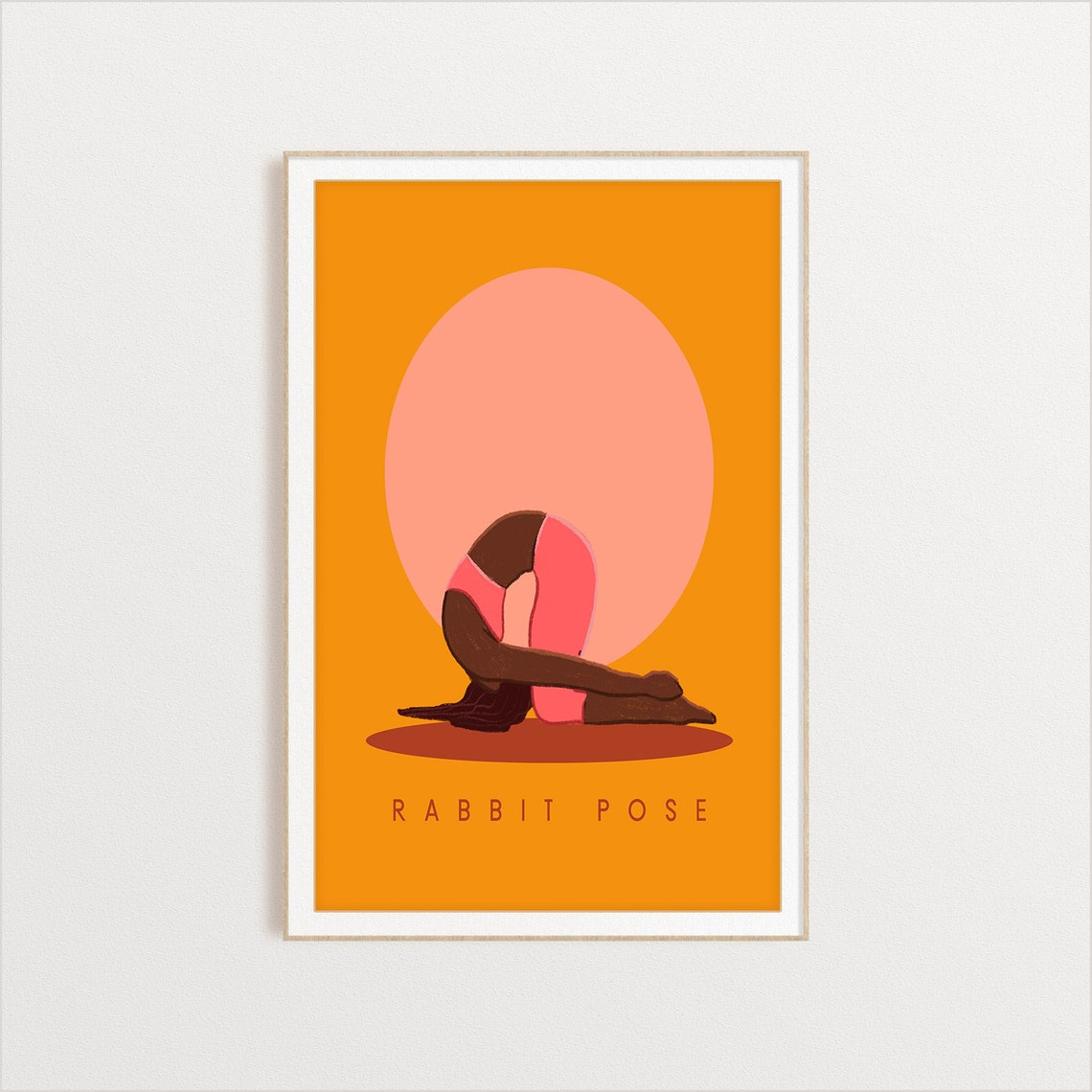 Rabbit Pose Retro Yoga Resting Pose Sun Circle Flat Illustration Print - Image 2
