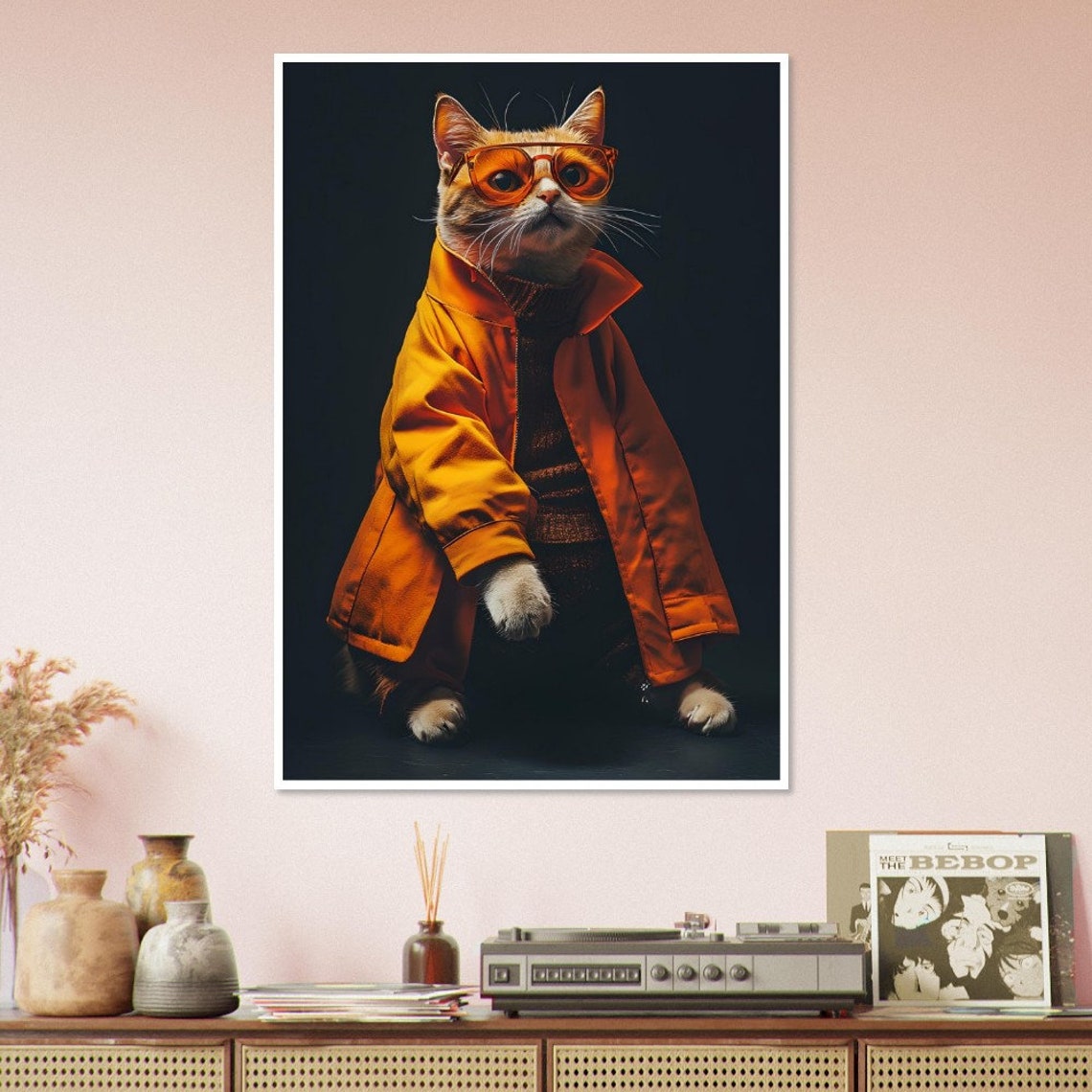 Cool Cat In Orange Jacket And Sunglasses Fashion Wall Poster