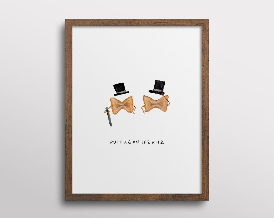 Whimsical Dancing Bowtie Pasta Kitchen Art Print