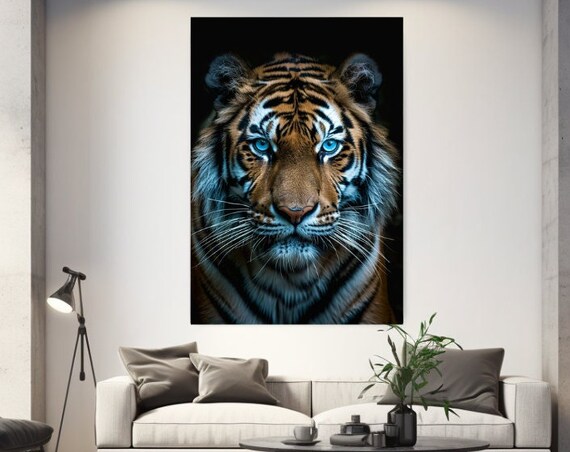 Tiger With Striking Blue Eyes Dramatic Wildlife Portrait Wall Poster