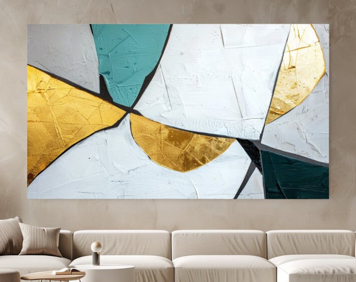 Geometric Shards Abstract Gold Teal White Modern Minimalist Poster
