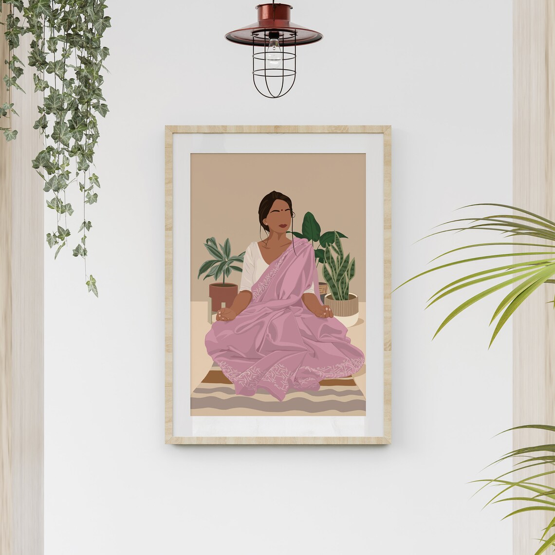 Indian Woman Meditating Boho Art Poster Print - Image 2