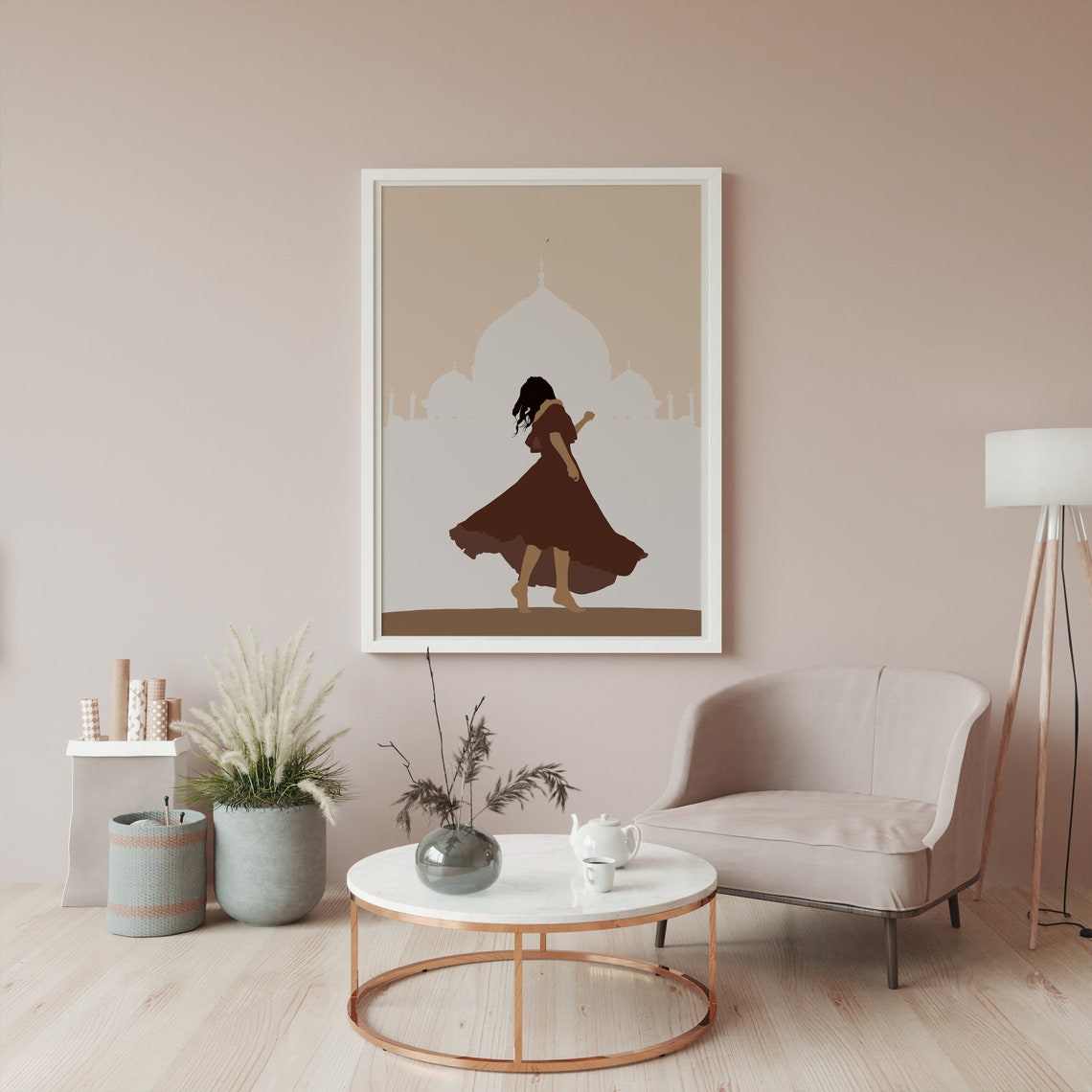 Girl Dancing At Taj Mahal Poster Brown Girl Art Desi Art South Asian Woman Print Indian Woman Art Boho Beige Neutral Wall Decor - Image 5
