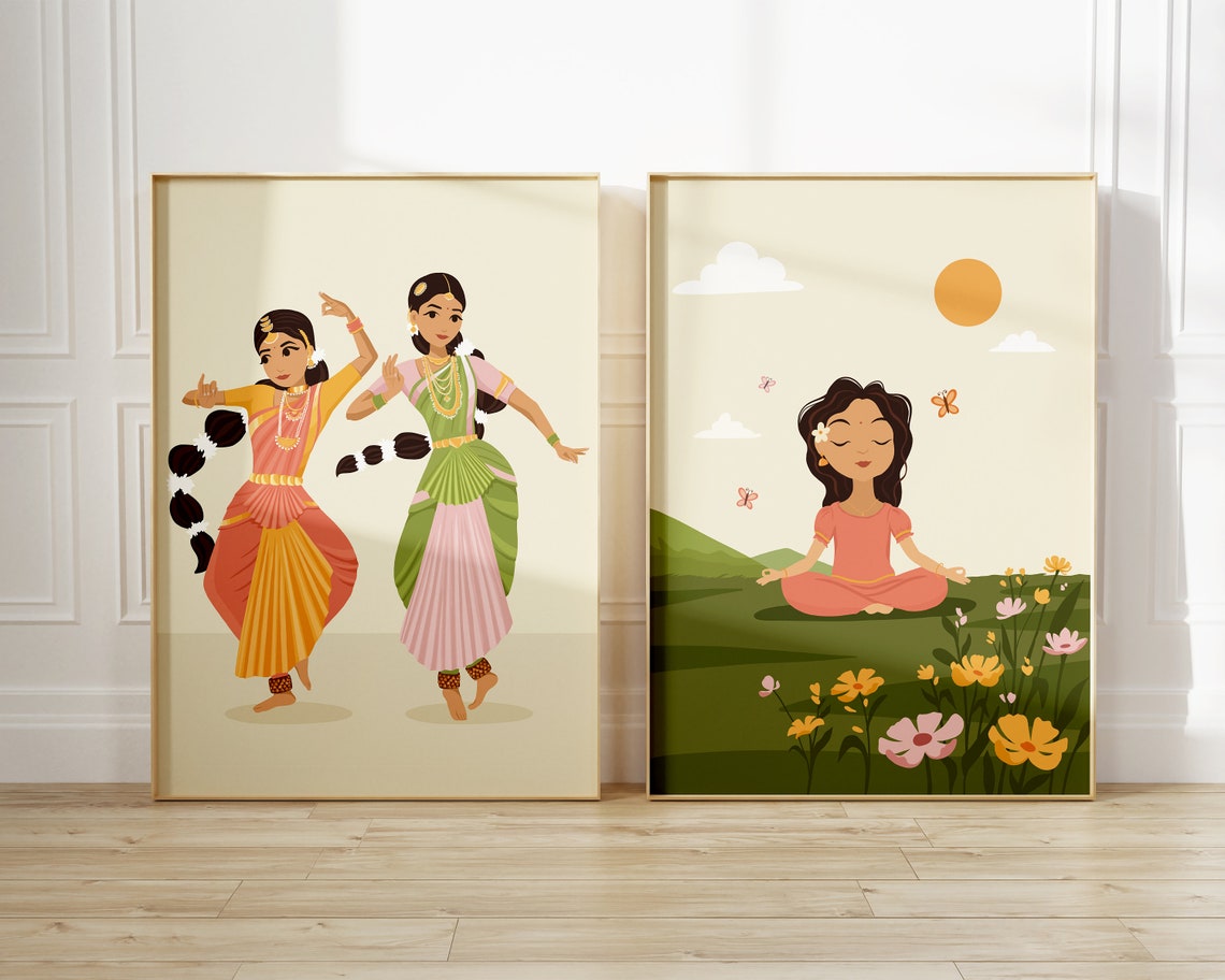 Desi Kid Meditating Art South Asian Art Indian Girls Room Art Desi Art Nursery Wall Art Desi Childrens Room Indian Art Brown Girl - Image 3