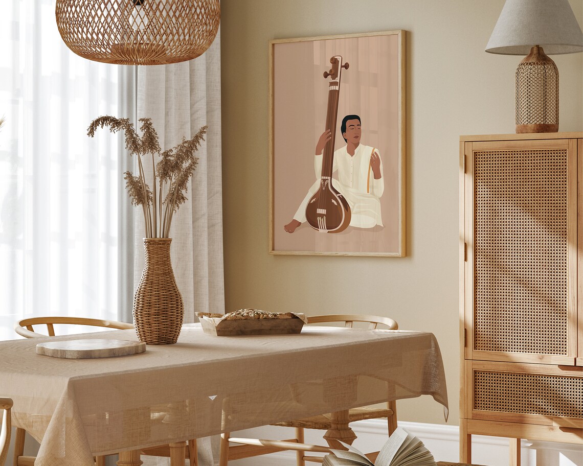 Indian Man Playing Tanpura, South Indian Art Print - Image 4