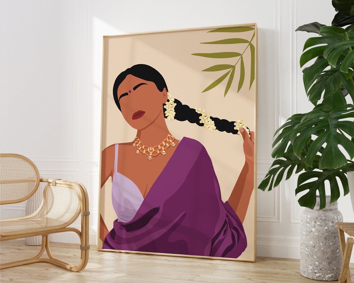 Desi Modern Indian Woman in Saree, South Asia Art Print - Image 2
