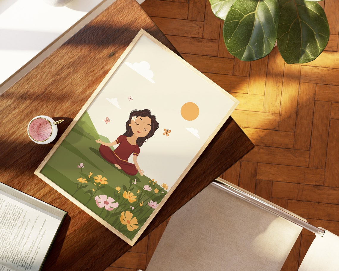 Desi Kid Meditating Art South Asian Art Indian Girls Room Art Desi Art Nursery Wall Art Desi Childrens Room Indian Art Brown Girl - Image 2