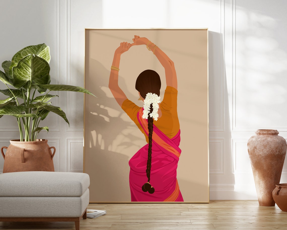 Bharatanatyam Art Poster, South Indian Woman Art