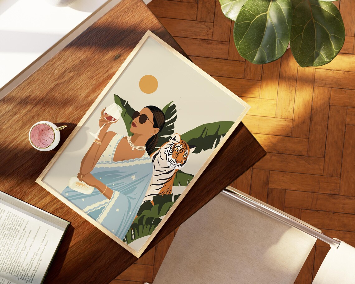 Modern Indian Woman Drinking Art Print, South Asian - Image 3