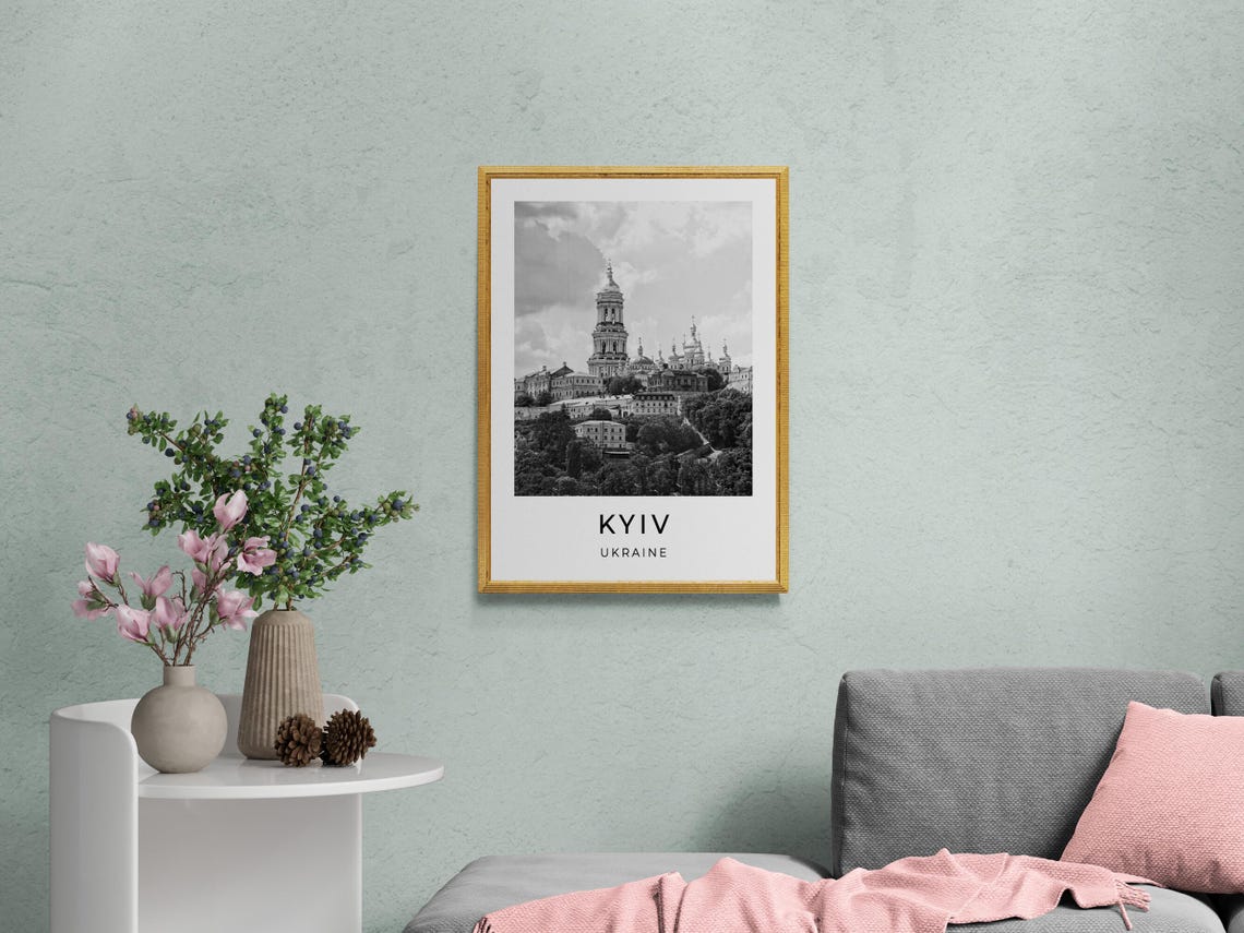 Kyiv Ukraine Pechersk Lavra Golden Domes Bell Tower Monochrome Poster - Image 2