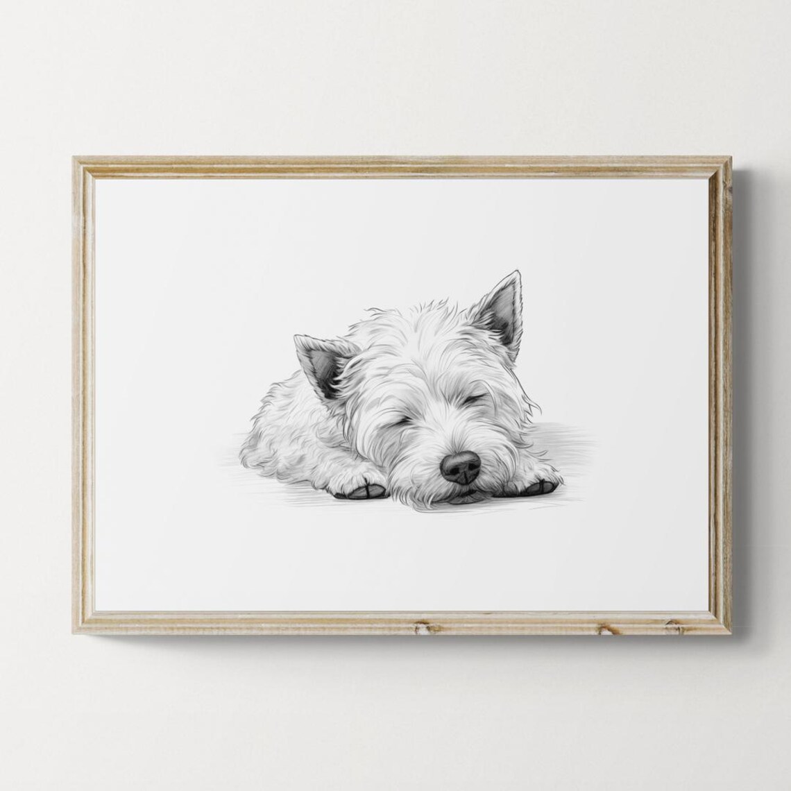Sleeping West Highland White Terrier, Vintage Art Print