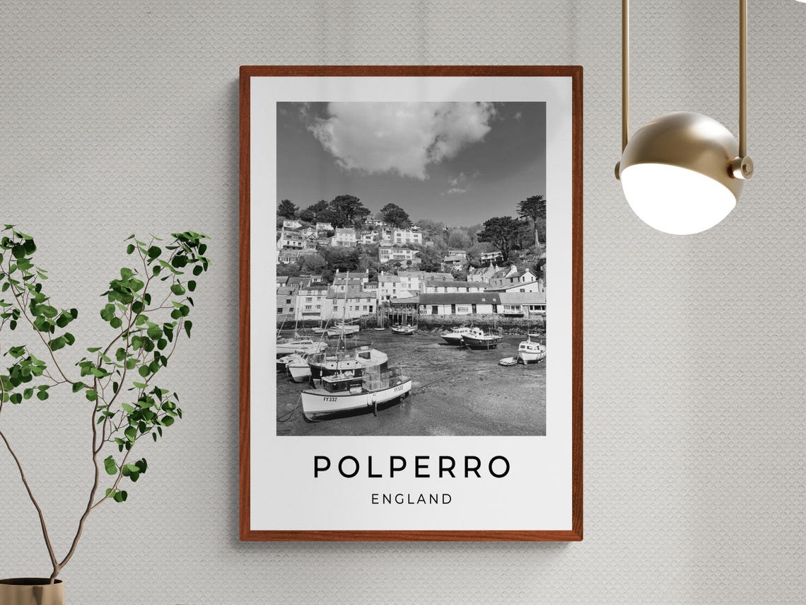 Polperro Cornwall England Low Tide Harbor Boats Village View Poster - Image 3
