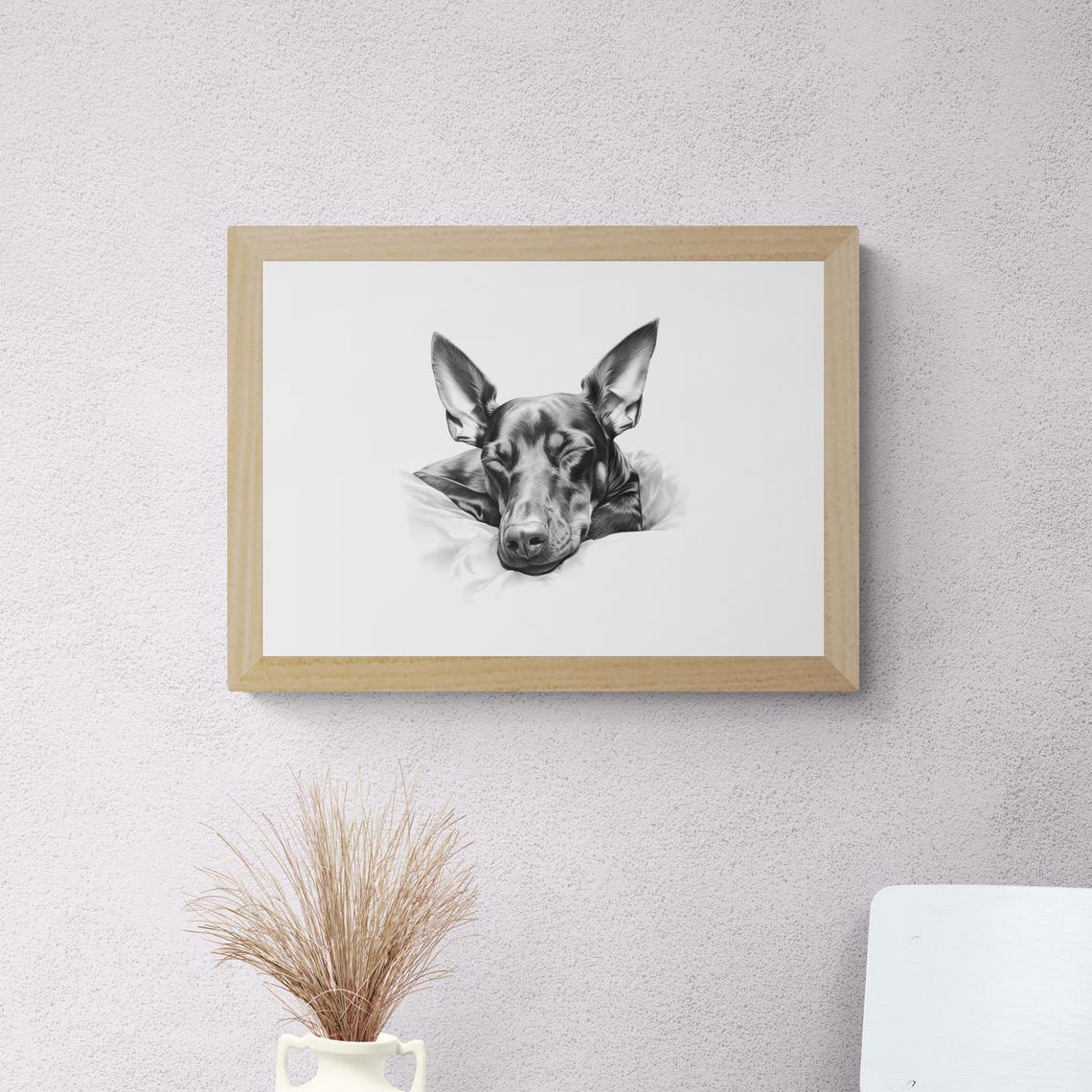 Dobermann Sleeping Vintage Pencil Sketch Dog Breed Monochrome Wall Art - Image 2
