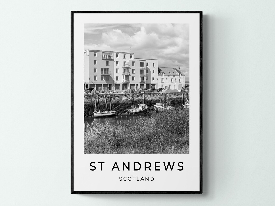 St Andrews Travel Poster, Scotland Monochrome