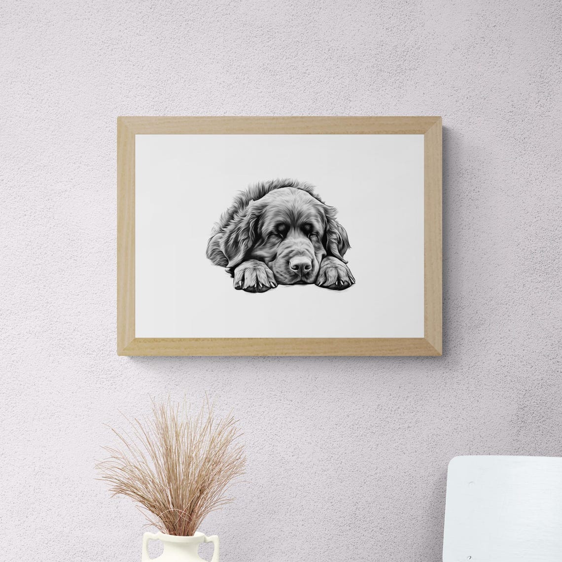 Newfoundland Puppy Sleeping Vintage Pencil Sketch Dog Breed Wall Art - Image 2