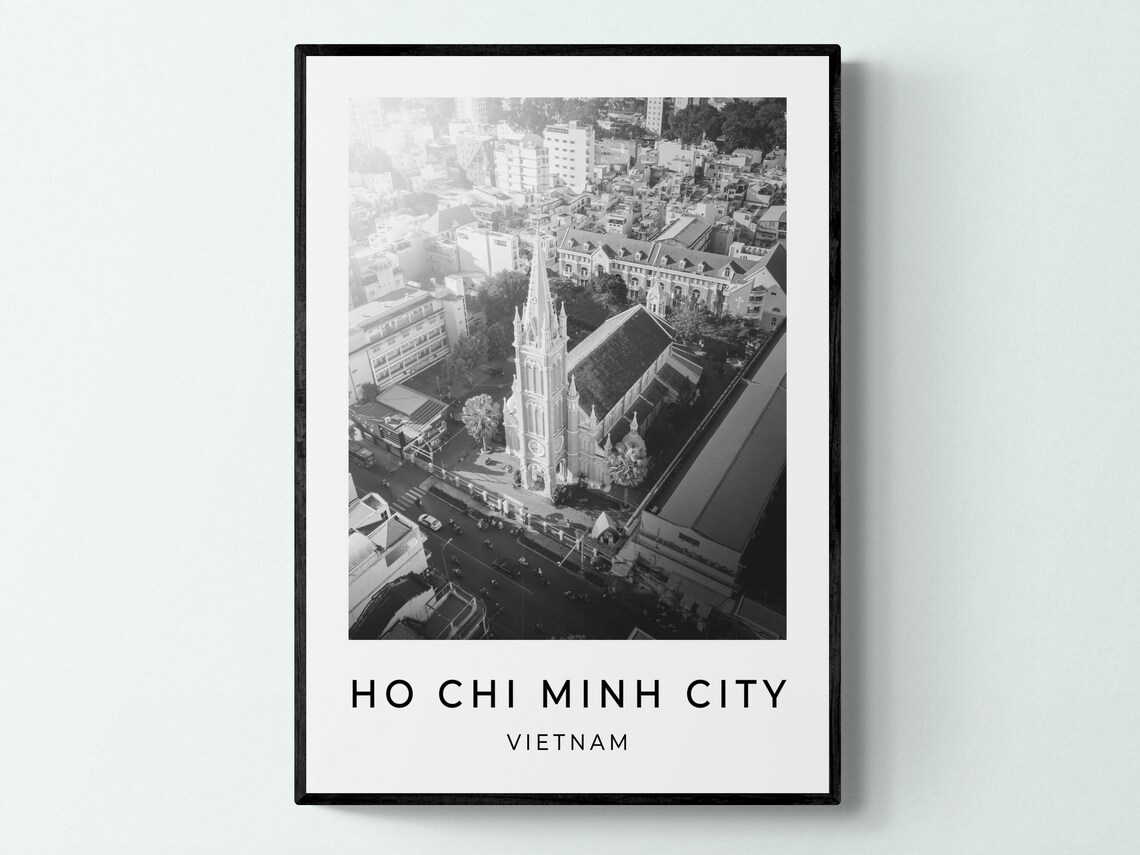 Ho Chi Minh City Vietnam Cathedral Aerial View Black And White Poster