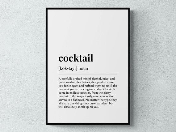Cocktail Funny Definition Drink Gift Wall Art Print