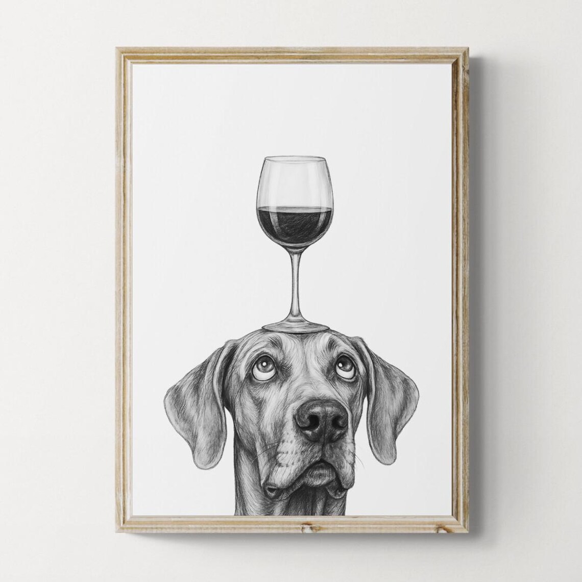 Great Dane Dog Art Print Funny And Wine Drawing Lover Wall Decor Lovers Gifts