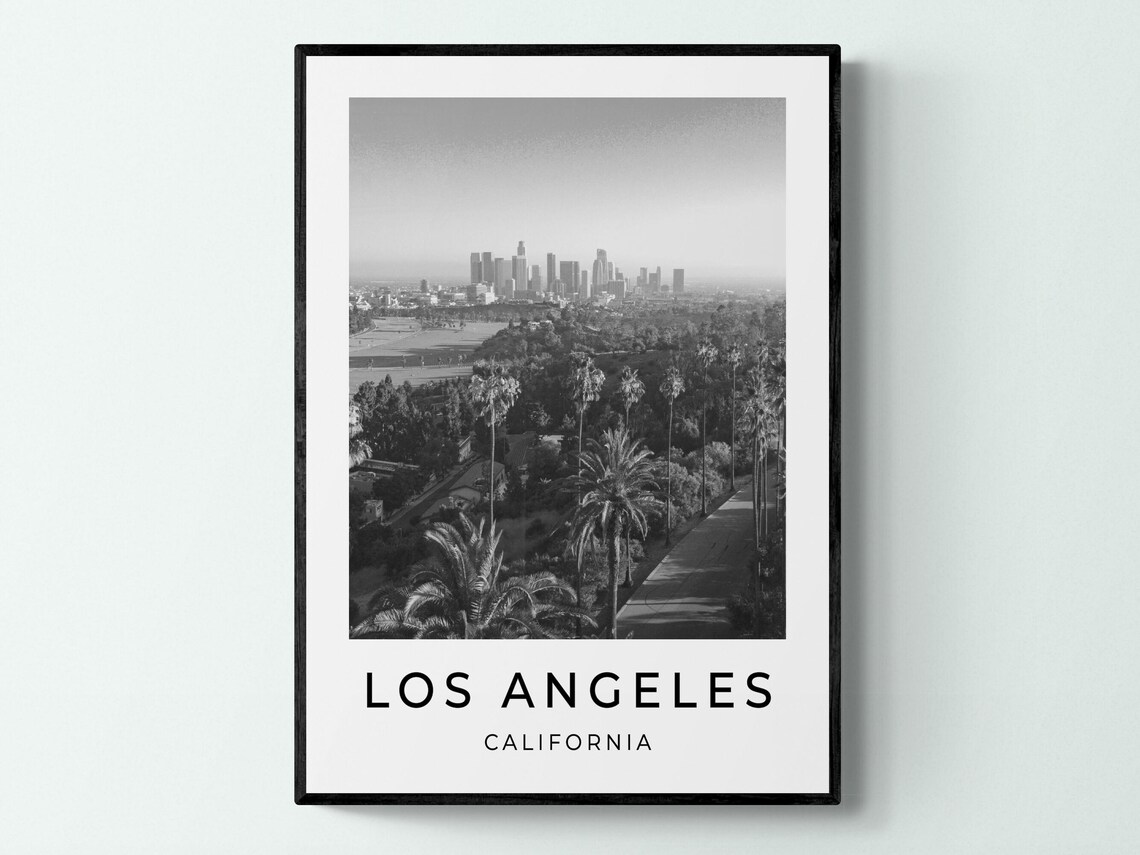 Los Angeles Palm Trees Skyline Black White California Poster