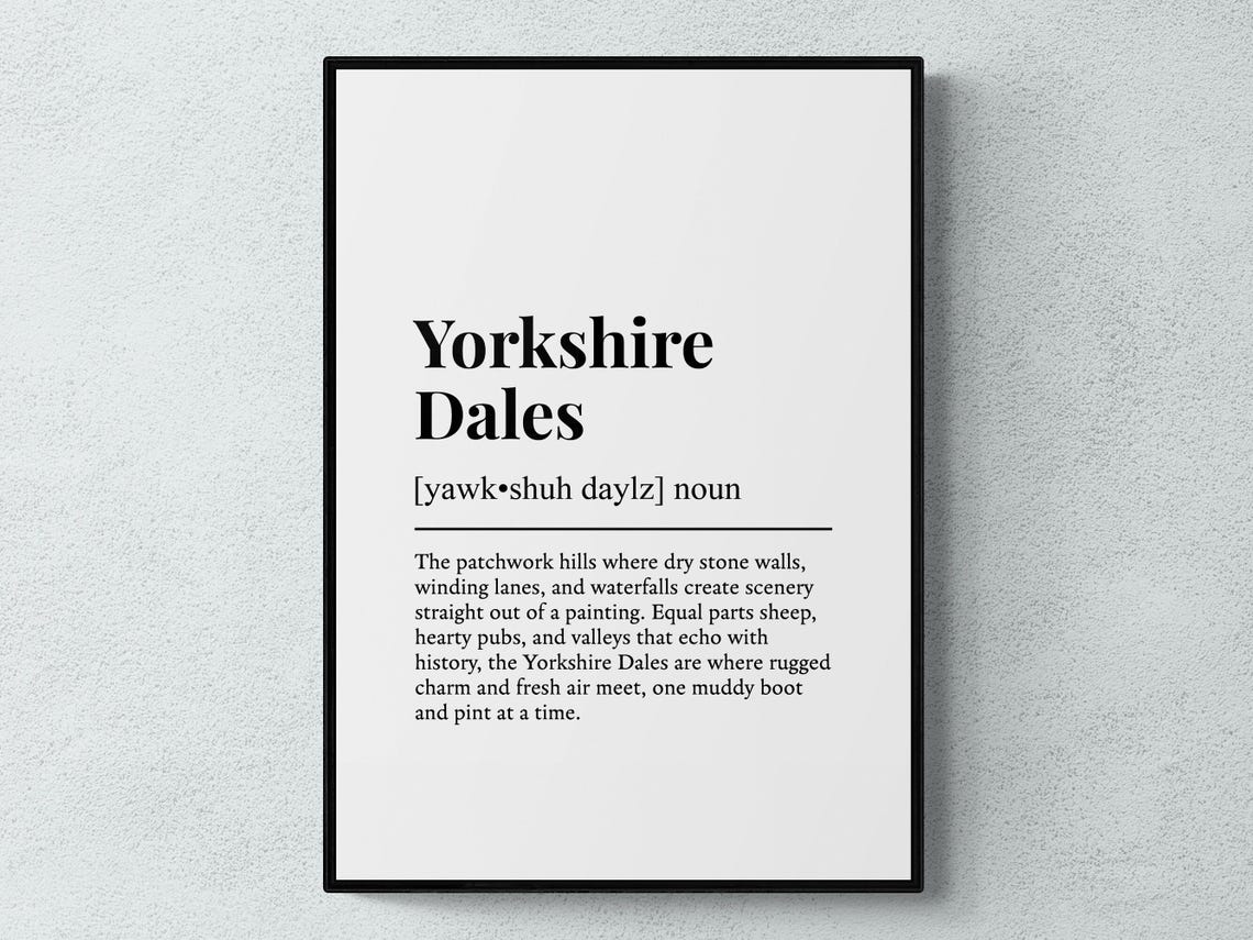 Yorkshire Dales Funny Definition Poster England Hills Dictionary Word