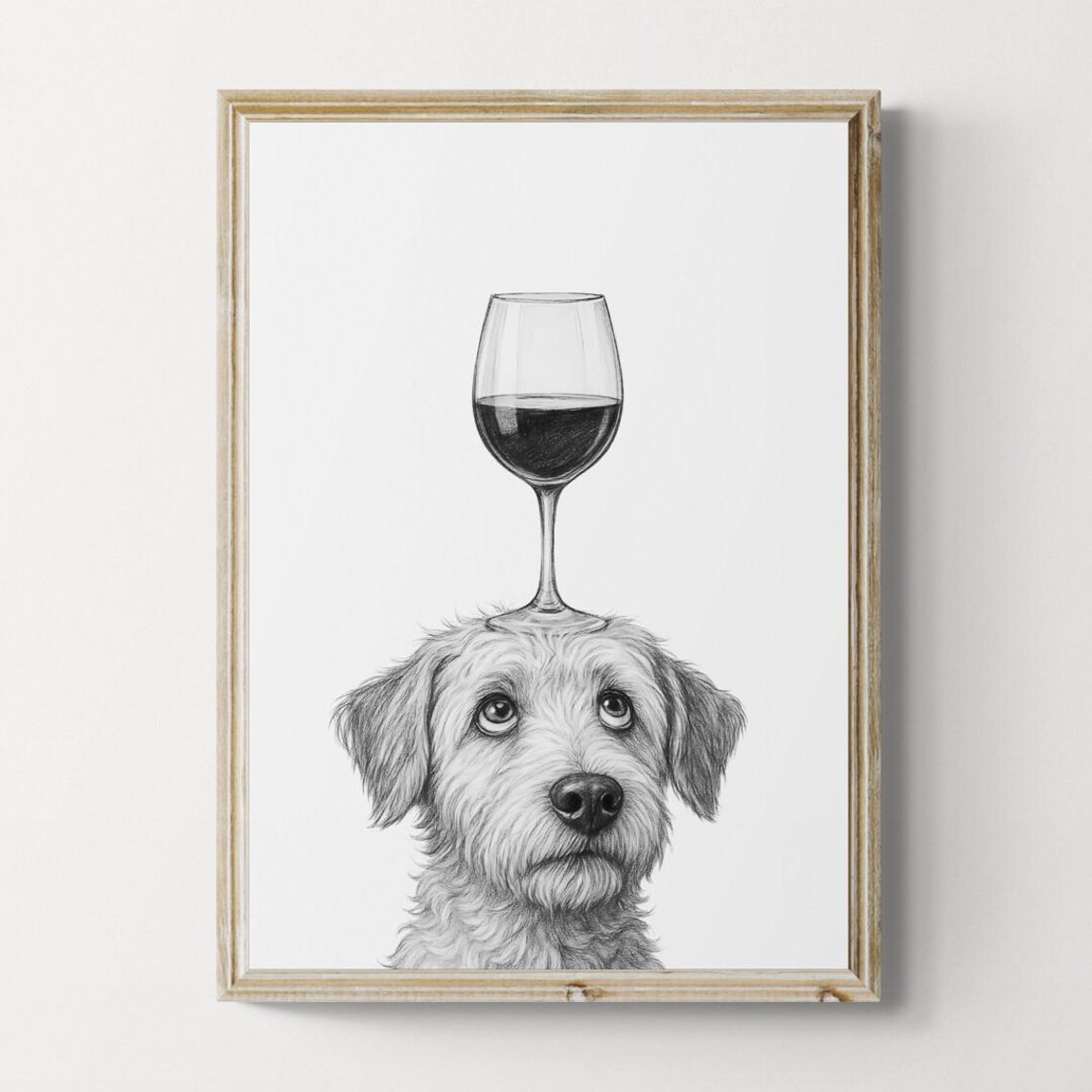 Jackapoo Dog Art Print Funny And Wine Drawing Lover Wall Decor Lovers Gifts