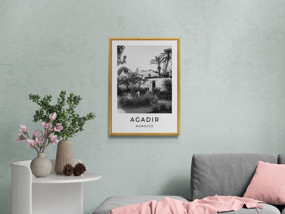 Agadir Morocco White Villa Palm Garden Black White Travel Poster - Image 2