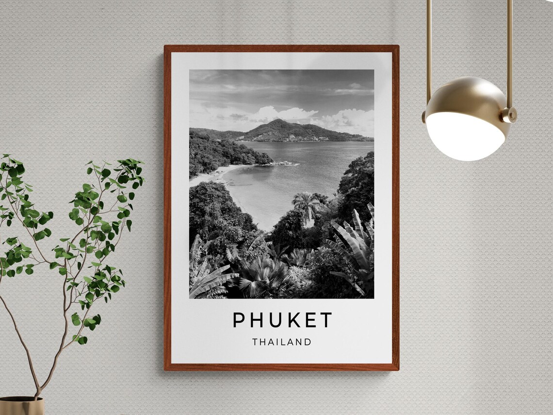 Phuket Thailand Tropical Bay Jungle Black And White Travel Poster - Image 3