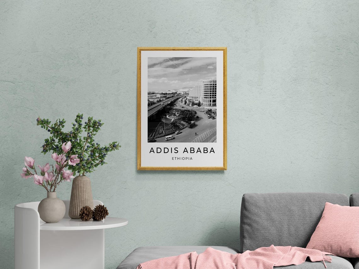 Addis Ababa Ethiopia City Boulevard Overpass Monochrome Travel Poster - Image 2