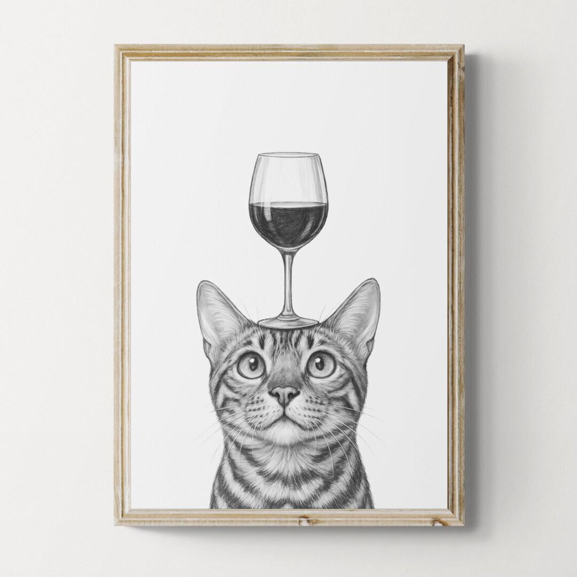 Bengal Cat Art Print Funny And Wine Drawing Lover Wall Decor Lovers Gifts