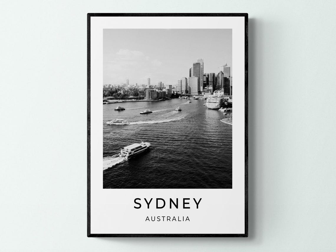 Sydney Australia Harbour Ferries Skyline Black And White Travel Poster