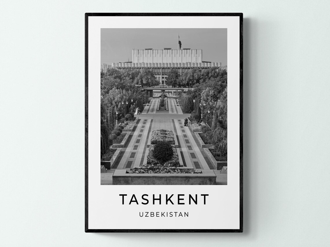 Tashkent Uzbekistan Grand Avenue Black White Photography Travel Poster