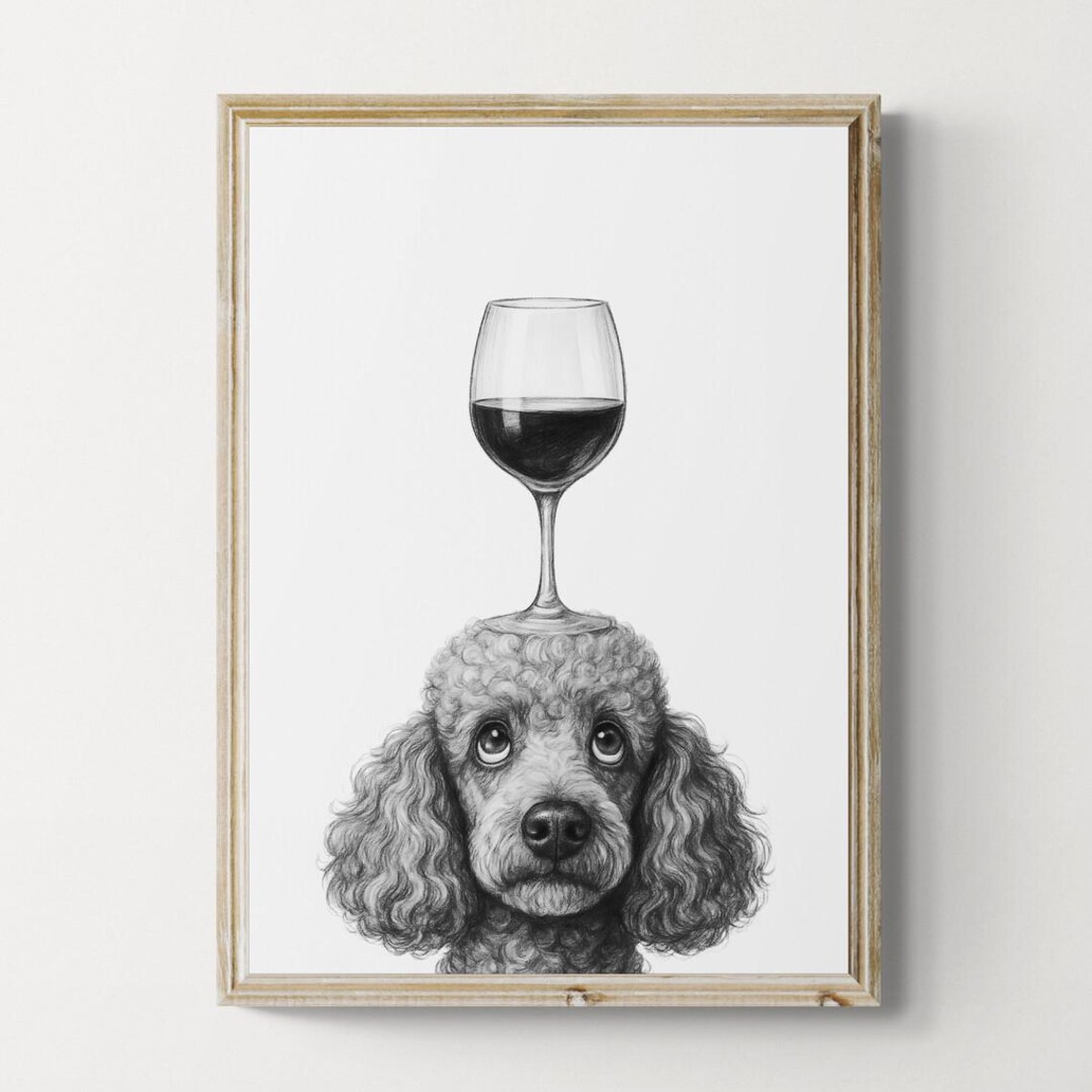 Poodle Dog Art Print Funny And Wine Drawing Lover Wall Decor Lovers Gifts