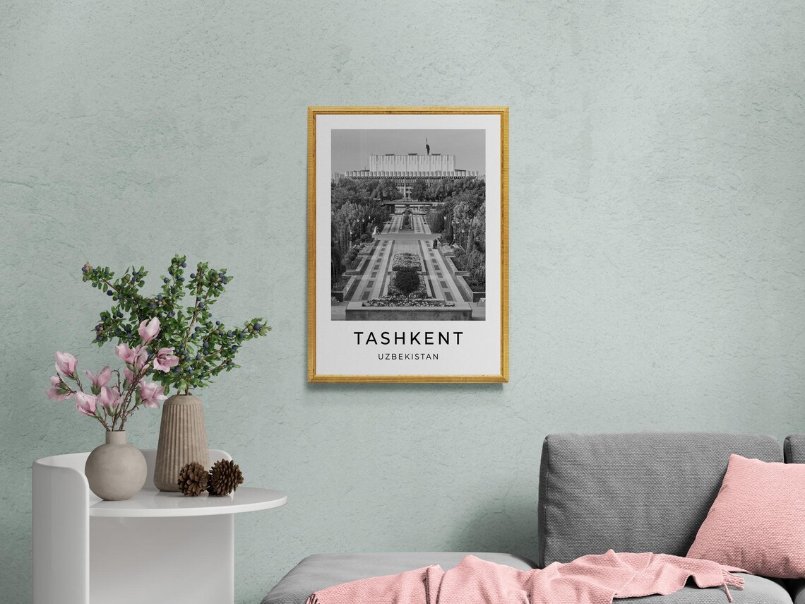 Tashkent Uzbekistan Grand Avenue Black White Photography Travel Poster - Image 2