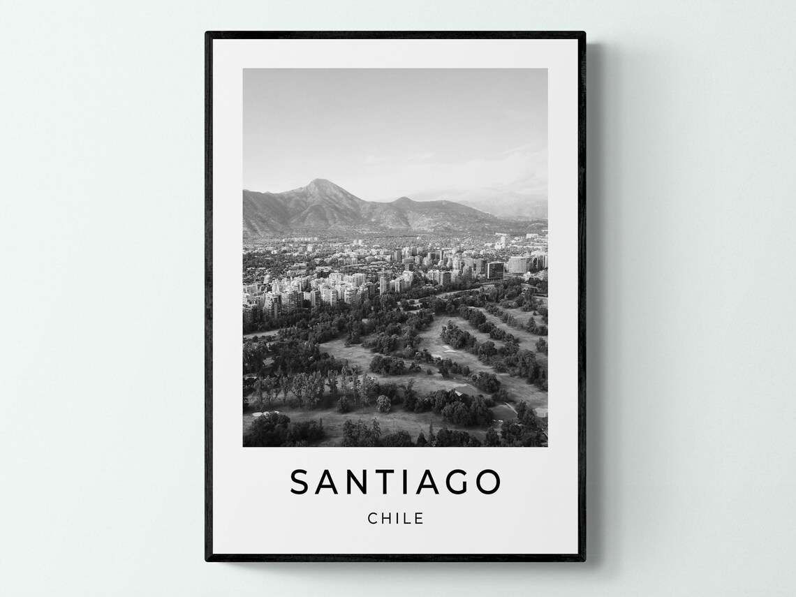 Santiago Chile Andes Mountain Cityscape Black And White Travel Poster