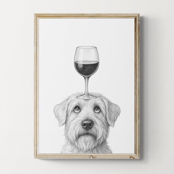 Soft Coated Wheaten Terrier Dog Art Print Funny And Wine Drawing Lover Wall Decor Lovers Gifts