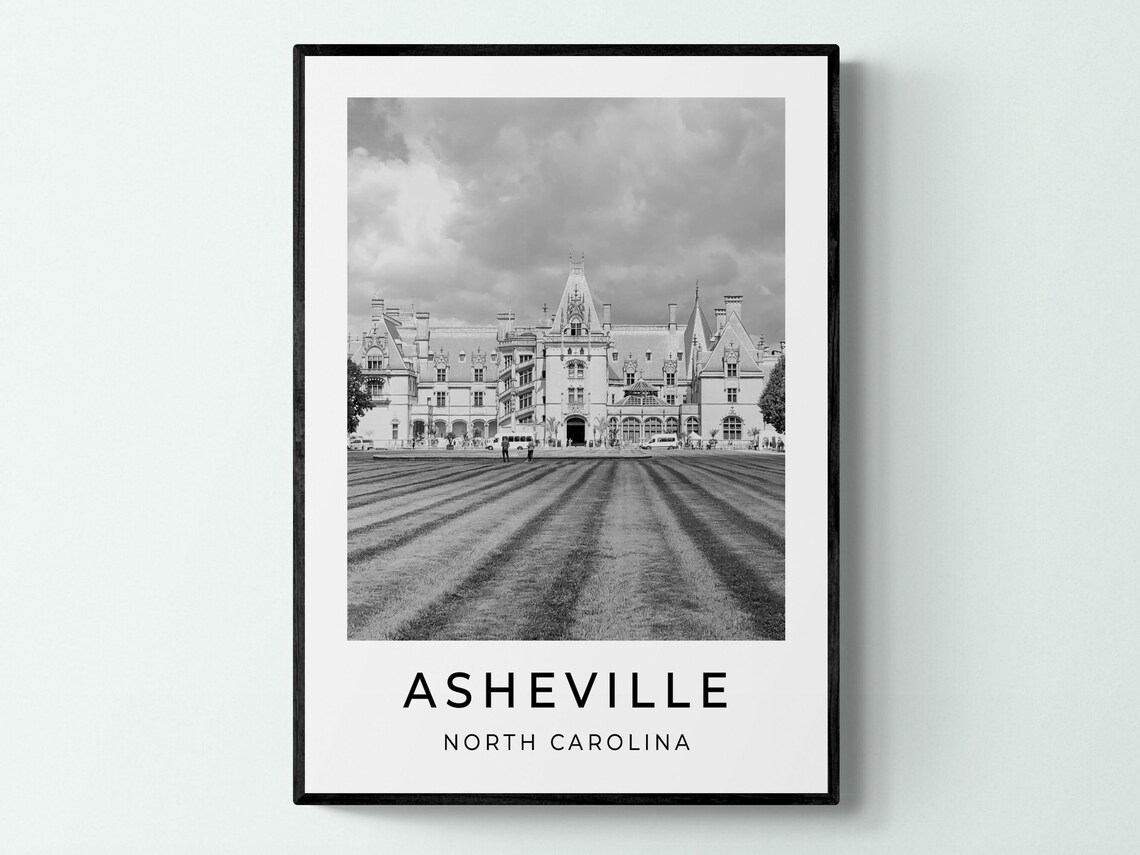 Asheville North Carolina Biltmore Estate Black And White Travel Poster