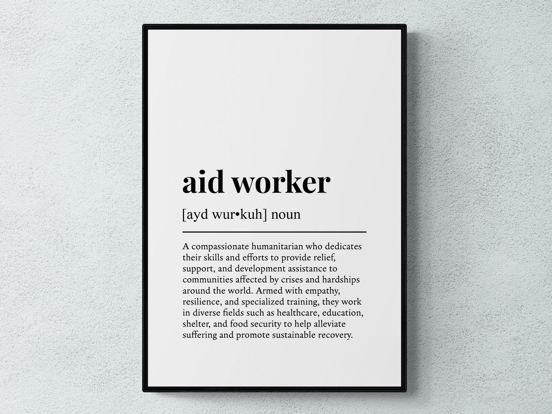 Aid Worker Funny Dictionary Definition Minimalist Quote Wall Art Print