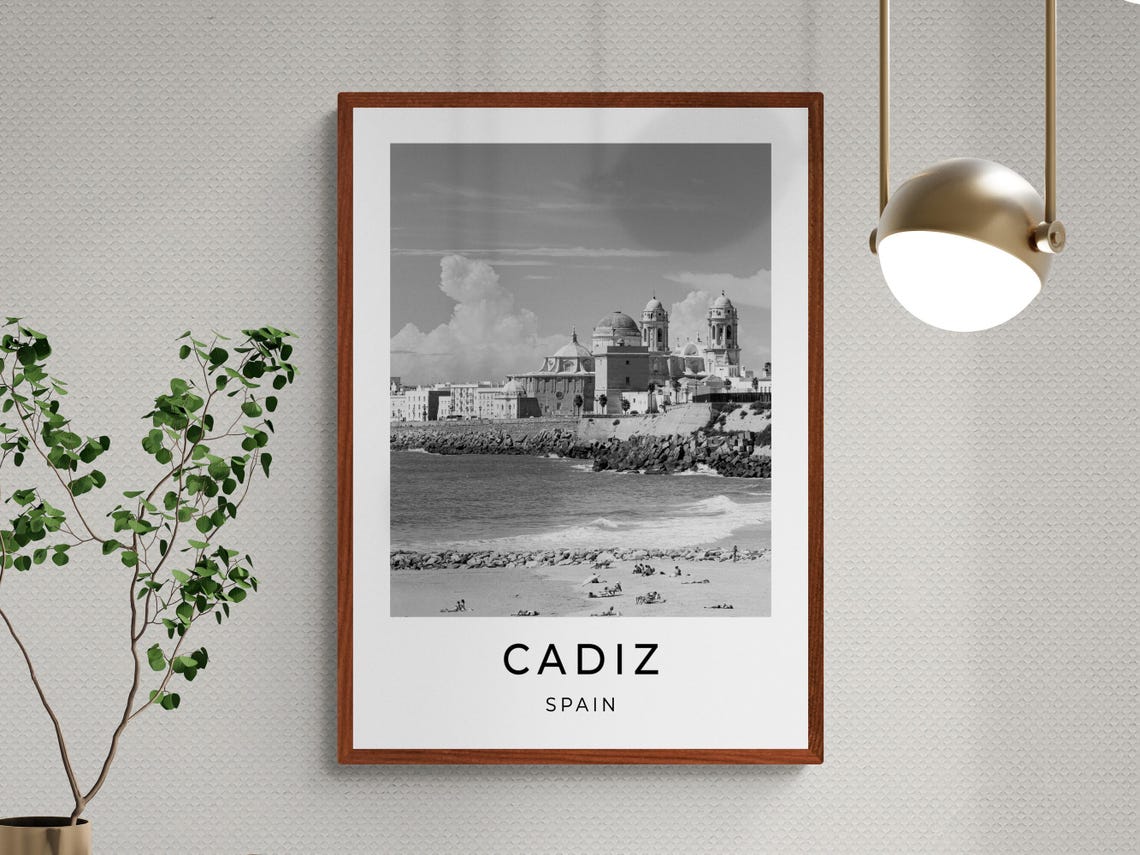 Cadiz Spain Cathedral Beachfront Seaside Monochrome Travel Poster - Image 3