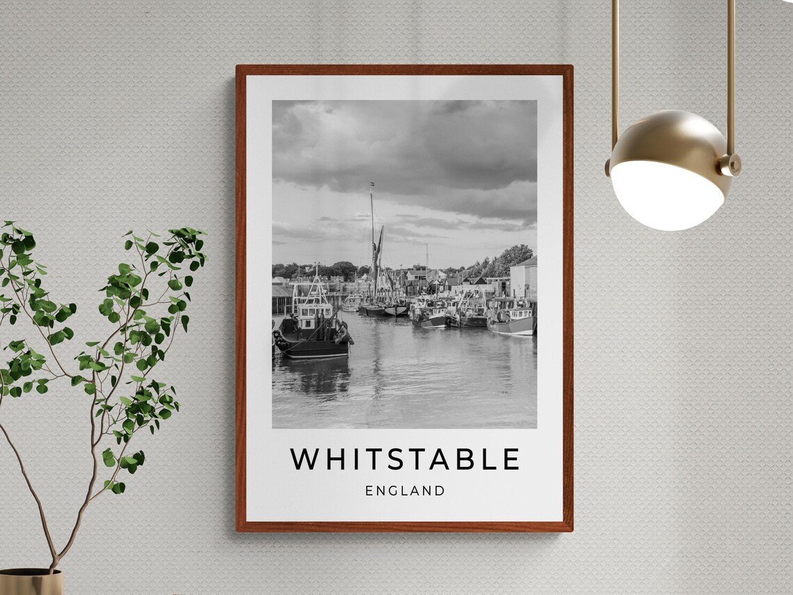 Whitstable Kent England Fishing Boats Harbor Masts Monochrome Print - Image 3