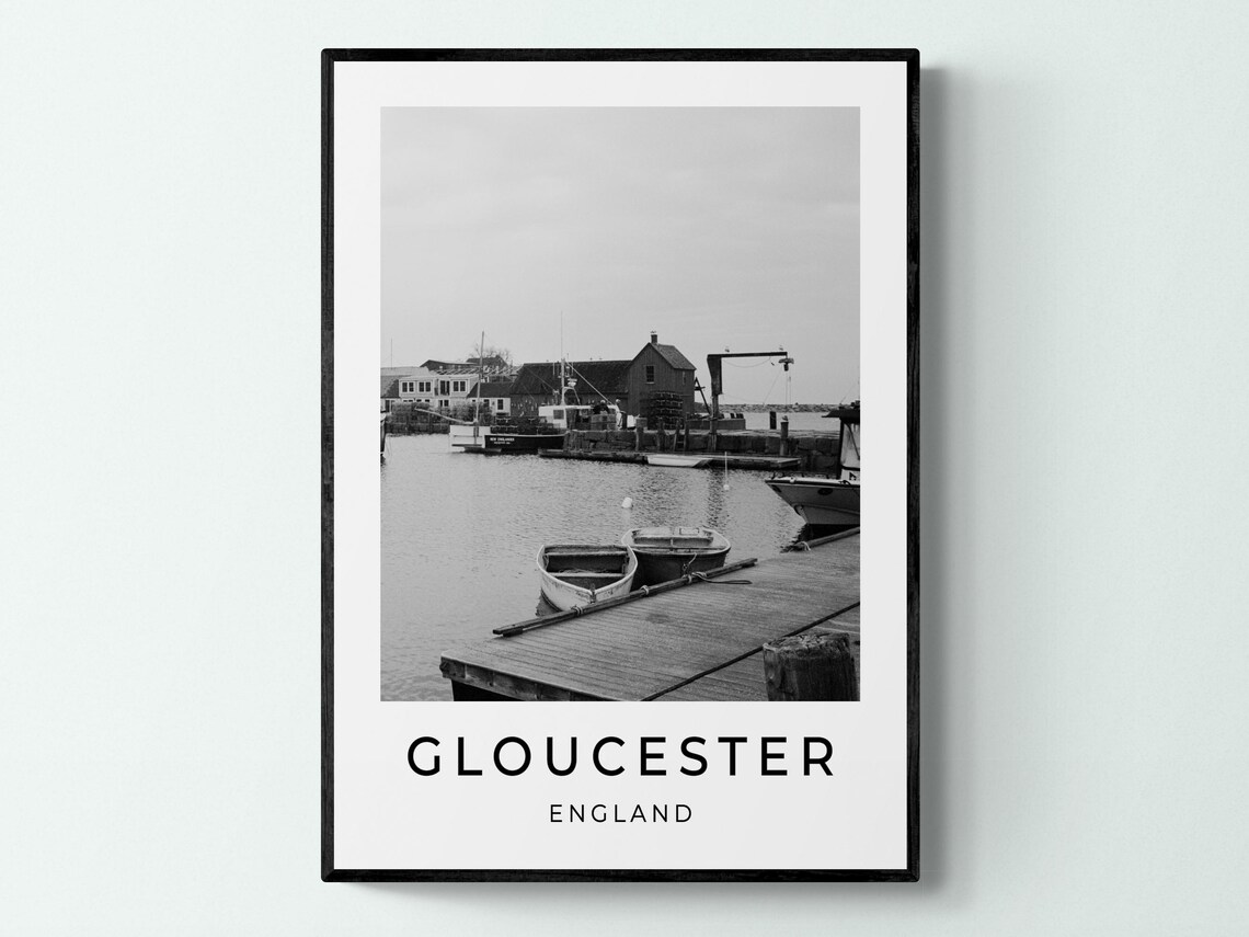 Gloucester England Fishing Harbor Wooden Jetty Boats Monochrome Poster