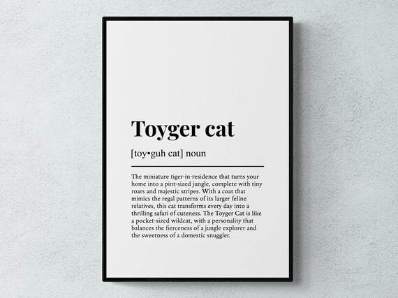Toyger Cat Funny Definition Dictionary Style Minimalist Wall Art Poster
